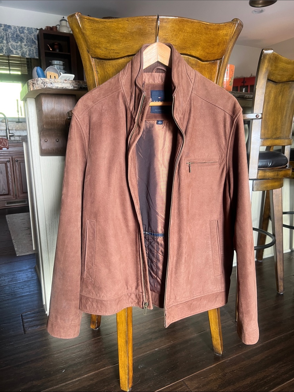 Tommy Hilfiger Men's Rust Brown Suede Bomber Jacket